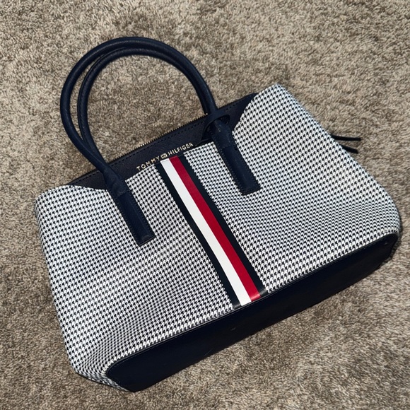Tommy Hilfiger Black and White Satchel with Red Accent - Picture 1 of 3